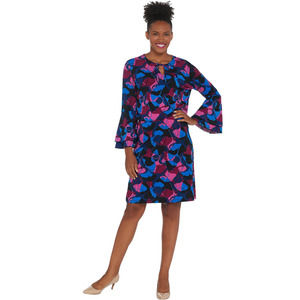 Du Jour XX-Small Floral Printed Flounce Sleeve Split VNeck Dress Magenta XXS 2XS